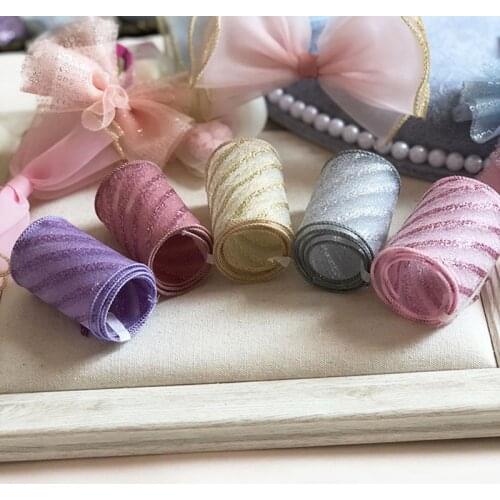5meters Striped Glitter Powder Printed Sequins Organza Stain Ribbon DIY Crafts Gift Bouquet Wrapping Handmade Bow Accessories