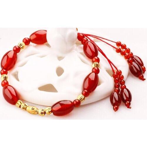 Fashion New Authentic 24K Yellow Gold Beads & Red Beads Elegant Knitted Bracelet