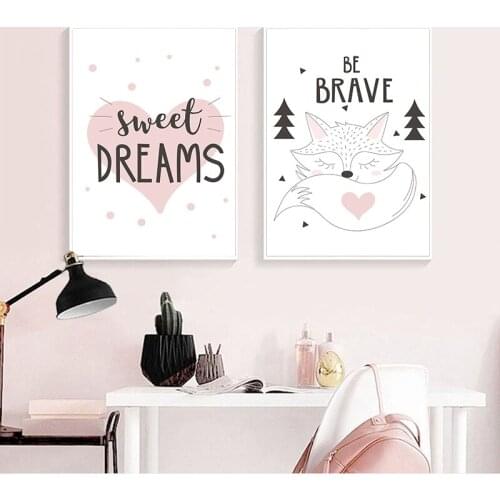 Lovely Fox Nursery Wall Art Canvas Painting Nordic Posters and Prints Minimalist Decorative Pictures Kids Baby Room Decoration