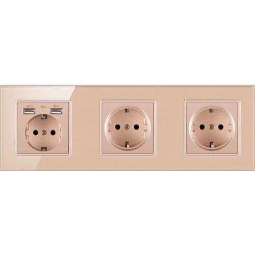 FRON 258*86mm German Standard Crystal Tempered Glass Wall Tomada Parede Socket Enchufe Pared Steckdose Usb Sockets AC100-250V