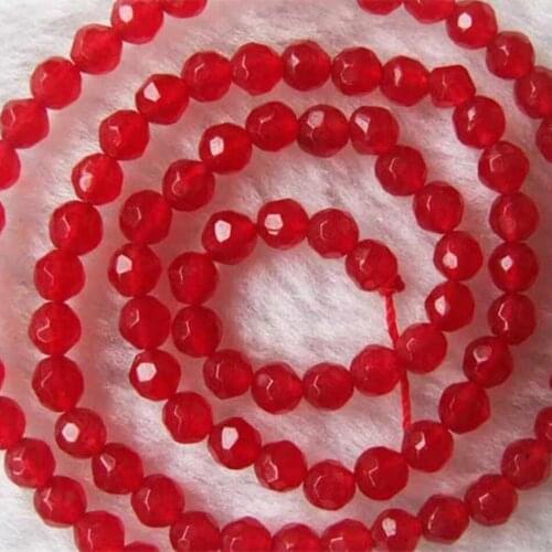 Natural stone 4mm red jades diy faceted round loose beads semi-precious stone chalcedony jewelry making 15inch MY5036