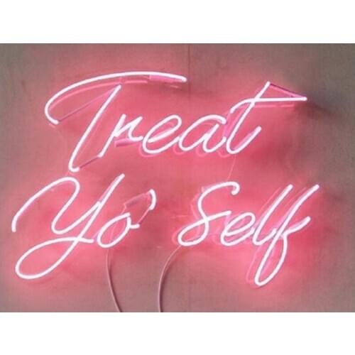 Custom Treat Yo self Glass Neon Light Sign Beer Bar Decor Home club Windower Handcraft Pink Arcade Neon Lamp for Beer Bar sign
