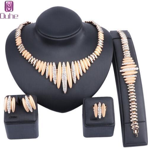 Latest Best Quality Fashion Italian Jewelry Dubai Gold Color Jewelry sets African Beads Crystal Necklace Jewellery