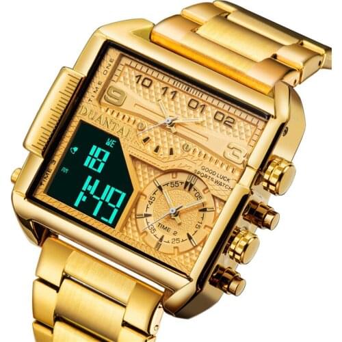 DUANTAI 2021 New Top Brand Luxury Fashion Men Watches Gold Stainless Steel Sport Square Digital Analog Big Quartz Watch