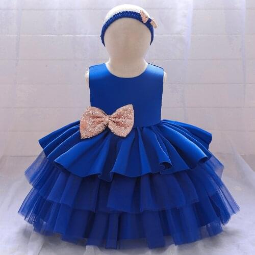 New Cute Toddler Girl Dress Bllgown Royal Blue Princess Dresses For Girls Newborn Baby Christening Dress Baby Birthday Dress