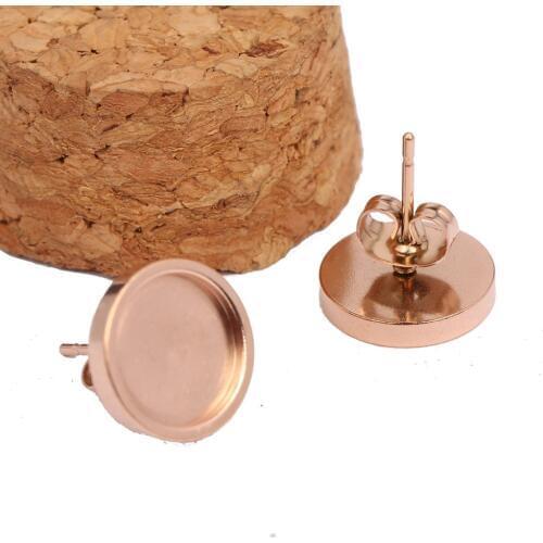 Onwear 10pcs rose gold stainless steel stud earring blanks 10mm round cabochon bezel settings for earrings making accessories