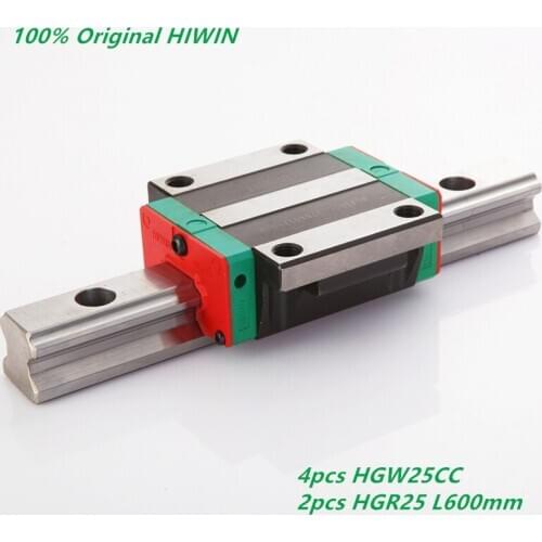 2pcs Original HIWIN 600mm HGR25 Linear Guide Rail + 4pcs HGW25CC linear flanged block carriages