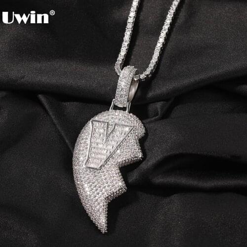 UWIN Half Heart Pendent Necklaces Fluorescent V Broeken Heart Charms for Men Women Iced Out Charms Fashion Hip Hop Jewelry