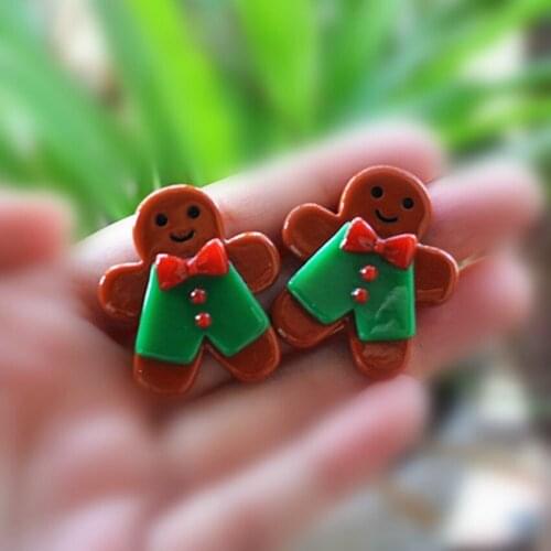 Resin Crafts For DIY Christmas Holiday Decoration 20pcs 36*33mm Cute Flat Back Resin Cabochons Christmas Gingerman