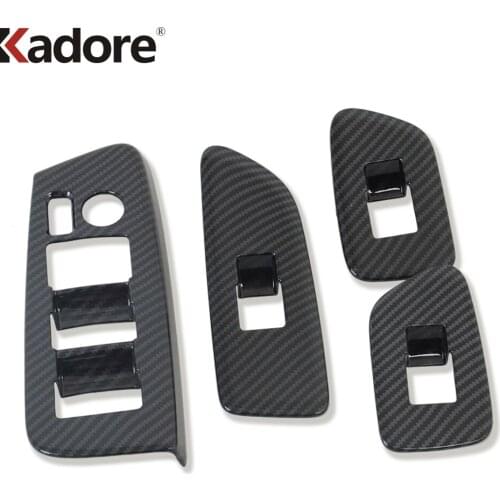 For Toyota Avalon 2019 2020 Carbon Fiber Window Lift Switch Button Cover Trims Door Armrest Panel Frame Interior Accessories