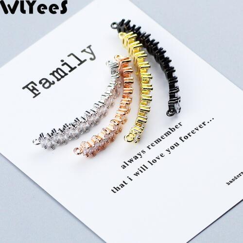 WLYeeS White CZ Long bend tube Pendant Charm Copper beads 42mm Cuboid Metal accessory Loose bead for Jewelry making DIY bracelet