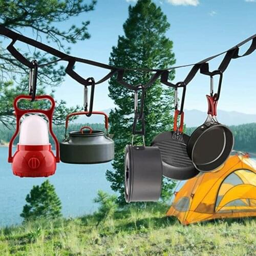 Outdoor Camping Clothesline Campsite Storage Strap Loop 19 Carabiner Hooks Hammock Tent Accessories Holder Up To 150 LBS