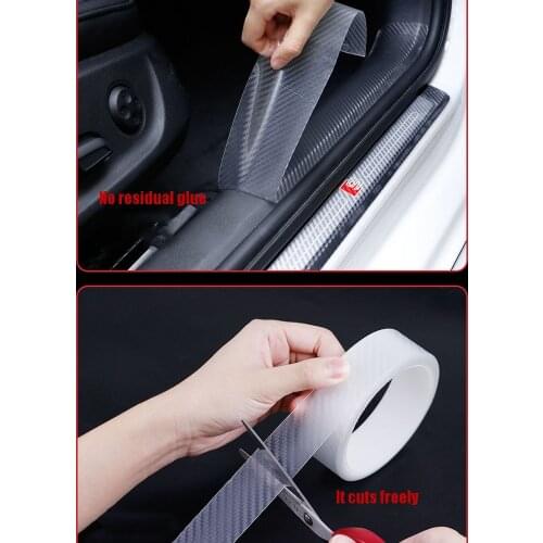 Carbon Fiber Transparent Door Sill Rear-View Mirror Pasted With Anti Tread Car Decoration Door Sill Bumper Strip Simple, Conveni