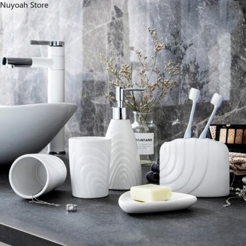 Nordic Light Luxury Bathroom Products White Wave Pattern Ceramic/Lotion Bottle/Toothbrush Cup/Soap Dish Bathroom Accessories