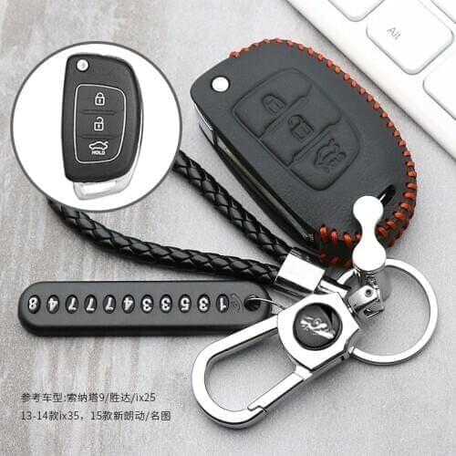 Luminous Leather Car Key Fob Cover Case Set Keychain For Hyundai Tucson Creta ix25 i10 i20 i30 Verna Mistra Elantra 2015-2018