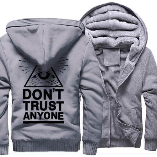 New Thick Hoody For Male 2018 Winter Warm Sweatshirt With Hat Print Dont Trust Anyone Illuminati All Seeing Eye Harajuku Hoodies