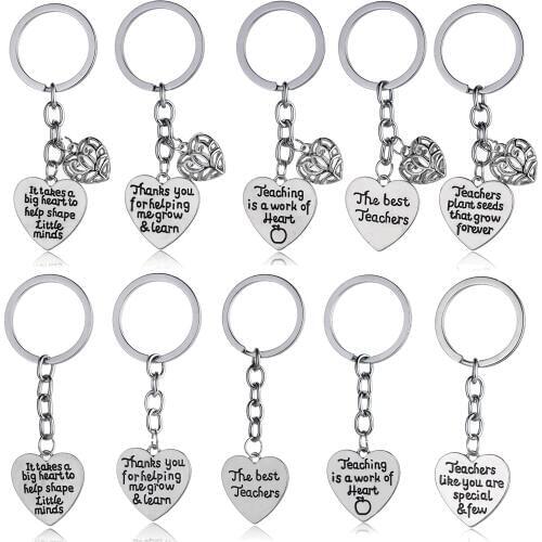 Teachers Keyrings Teaching Is A Work Of Heart Charm Pendant Hollow Heart Keychains Thank You Teachers Jewelry Teachers Day Gift