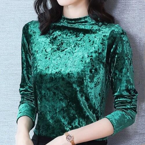 Long Sleeve Velour Blouse Shirt Blouse Women Blusas Mujer De Moda 2021 Winter Clothes Women Stand Collar Tops Women Blusa E44
