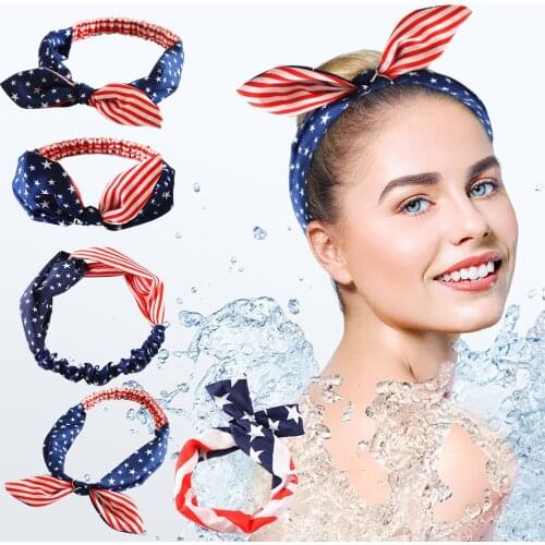 Ladies American Flag Hairband Bow Bandana Adjustable Elasticity Headband Comfortable To Wear Soft To The Touchs Cool And Dry