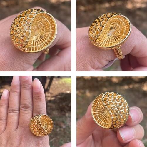 Women gifts African jewelry Size adjustable Ethiopian gold color ring for Girlfriends wedding ring Large exaggerated rings