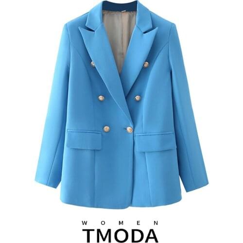 TMODA1767 Za 2021 Spring Autumn Women Long Sleeve Office Suit Blazer jacket Chic Double Breasted Buttons Female Chic Tops