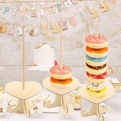 1PCS Wood Donut Stands Donut Holder Heart Shaped Detachable Donut Display Stand for Wedding Birthday Party Supplies