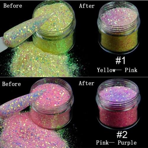 10G/bag(10 Colors) Light Sensitive Sequins Nail Glitter 3D Sparkle Manicure Powder Colors- Light Changing Sequins Mix Size