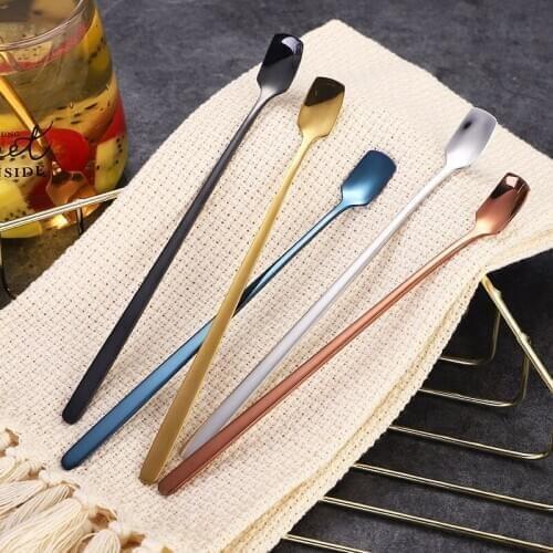 10 Pcs stainless steel square head spoon titanium plated golden mug spoon long handle stirring spoon honey creative ice spoon