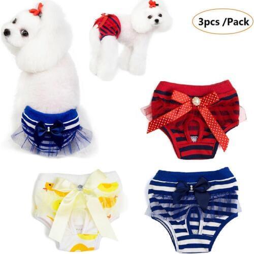 Female Dog Sanitary Physiological Pants Cotton Reusable Dog Washable Small Medium Dog Diaper Panties Underwear Briefs 3 pieces