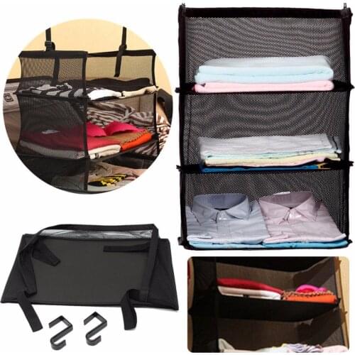 3 Tier Mesh Collapsible Hanging Organizer Closet Luggage Clothes Bag Shelf Storage High Quality Drop Shipping
