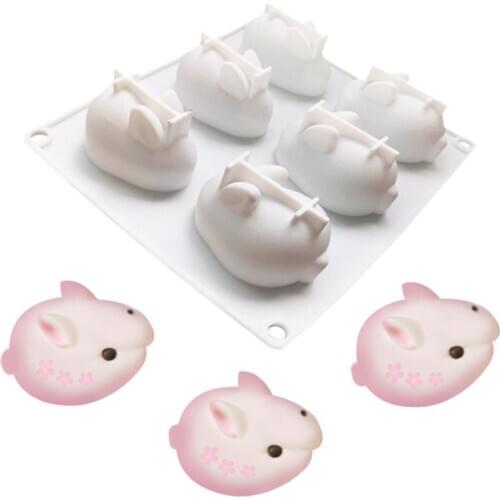 6 Cavity Cute Rabbit Silicone Cake Mold for Chocolate Mousse Jelly Pudding Ice Cream Dessert Soap Bakeware Pan Decorating Tools