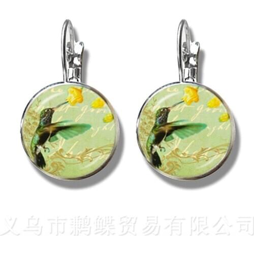 Handmade Accessories Green Hummingbird Earrings Birds Art Picture 16mm Glass Cabochon Dome Bioshock Infinite Bird Jewelry