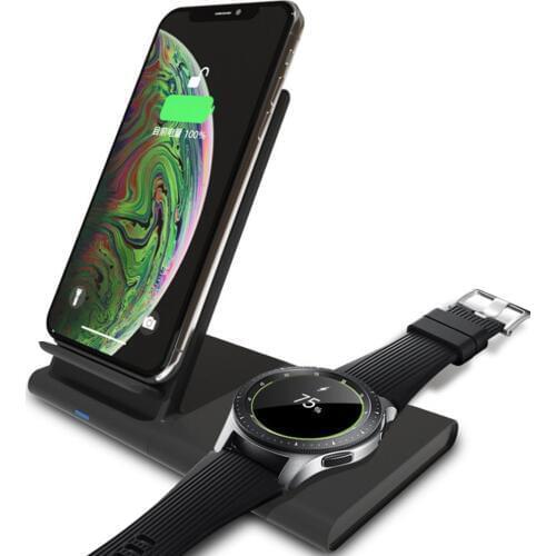 Besegad 2 in 1 Wireless Fast Charging Stand Holder Charger Station Dock for Samsung Watch iPhone Huawei Xiaomi Mobile Phone