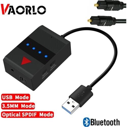 VAORLO 3-IN-1 Bluetooth Audio Transmitter USB 3.5MM AUX Optical Fiber SPDIF Stereo Music Wireless Adapter For TV PC PS4 XBOX BT