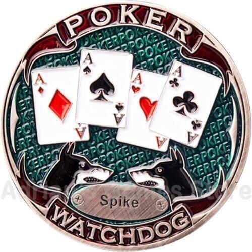 Watch Dog Poker Dealer Button Royal Flush Brass Playing Cards Guard Poker Raise Call Check All In Press