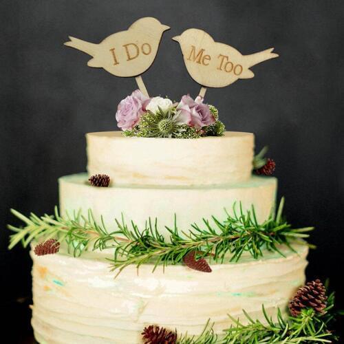 I DO/ME TOO Wooden Wedding Cake Topper Decorative Wood Grain Cake Picks For Party Wedding Decoration