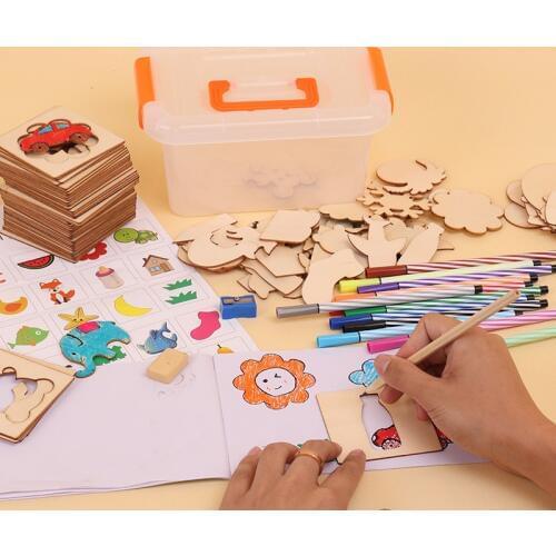 Newest 100pcs board School Paint Tools Educational Coloring Book Paint Learning Coloring Board drawing board Wooden Drawing toy