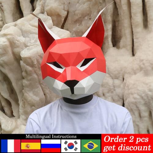 Pre-cut Eurasian Lynx Cat Adult Head Mask Paper Model,3D Low-poly Papercraft,Party Cosplay Prop,Handmade DIY Craft Toy RTY108