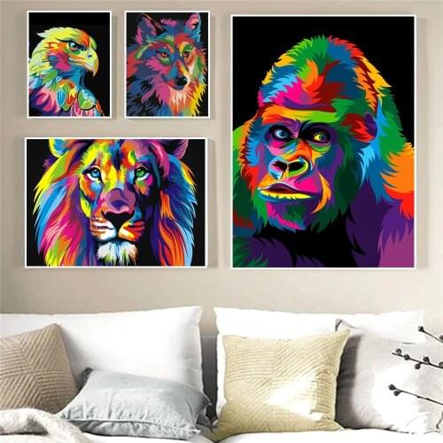 Hot sale watercolor lion hanging painting abstract animal tiger living room bedroom decorative art canvas painting room decor