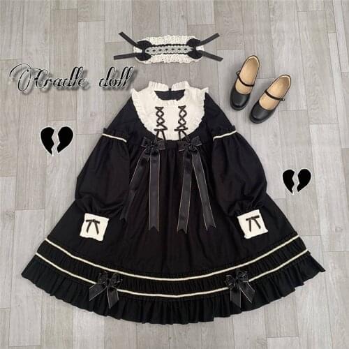 Gothic Lolita Dress Dark Angel Series Lolita Doll Clothes Goth Dresses Kawaii Retro Dark Loli Japanese Long Sleeve Black Cosplay