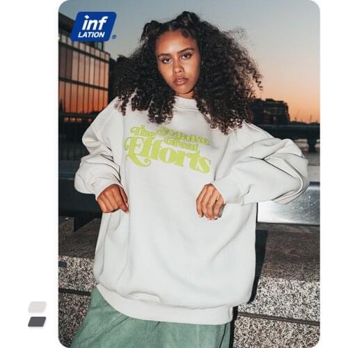 INFLATION Oversized Sweatshirt Couple Matching Hoodie 2021 Trendy Irregular Cool Pullovers Men Thick Fleece Crewneck Sweatshirt