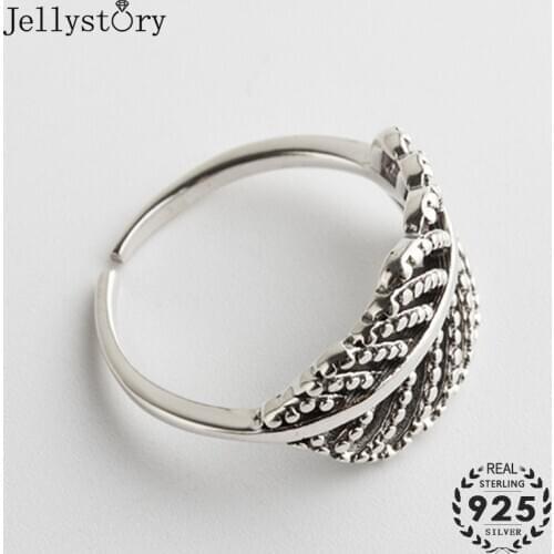 Jellystory Vintage Open Ring for Women S925 Sterling Silver Leaf Shaped Rings Wedding Party Gifts Fine Jewellery Ring wholesales