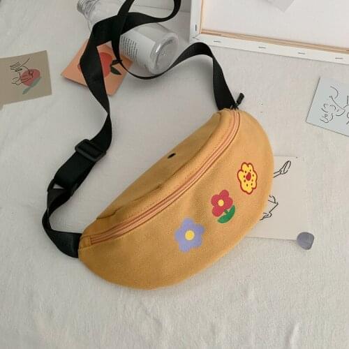 Qiuyin Bum Korean Canvas Chest Bag Waist Bags for Women 2020 Zipper Belt Designer Vintage Purse Places Faces Embroidered Pouch