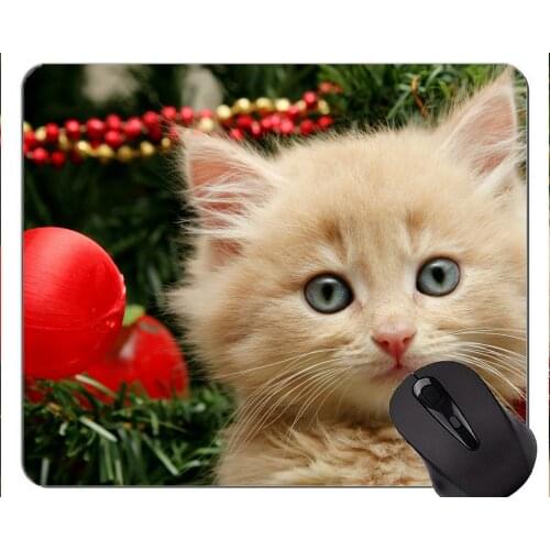 Mouse Pad with Stitched Edge,Christmas Ornaments Kitten Animals Christmas Cats Non-Slip Rubber Base Mousepad