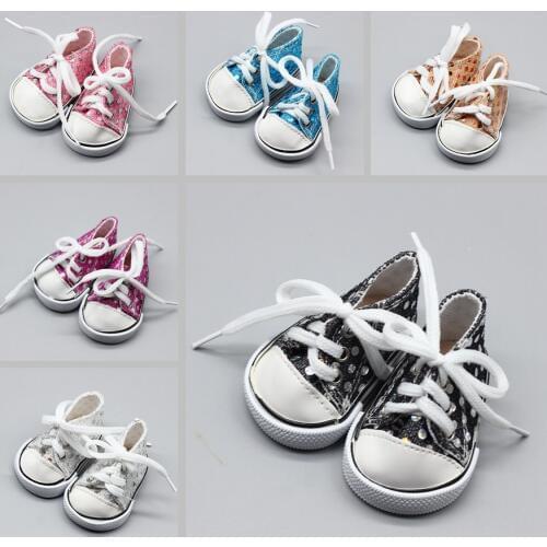 7cm Mini Doll Sneackers For 18 inch Doll Shoes Glitter Canvas Shoes Soft Cothes Shoes Suit 43cm Doll Toy Boots Accessories