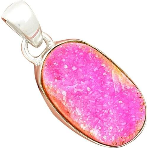 Lovegem Genuine COBALT DRUZY Pendant 925 Sterling Silver, 33 mm, AP2861