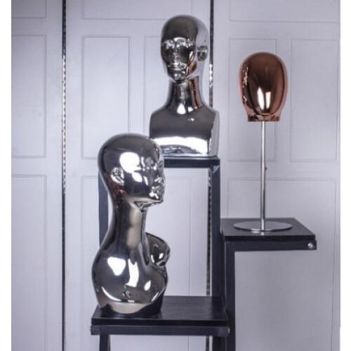 Electroplated Gold and Silver Head Mannequin Projects Dummy Head Model Wig Stand Dummy Head Show Stand Bare Head