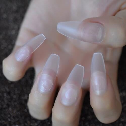Matte Clear Press on False Nails Extra Long Transparent Frosted Coffin Ballerina Glue On Fingersnails Free Adhesive Tapes