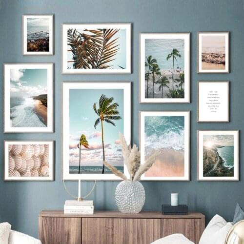 Sea Beach Wave Shell Palm Boat Landscape Wall Art Canvas Painting Nordic Posters And Prints Wall Pictures For Living Room Decor