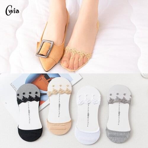 Summer women girl Silica Gel Lace Boat Socks Invisible Cotton Sole Non-slip Antiskid Slippers Anti-Slip Sock 1pair=2pcs ws193